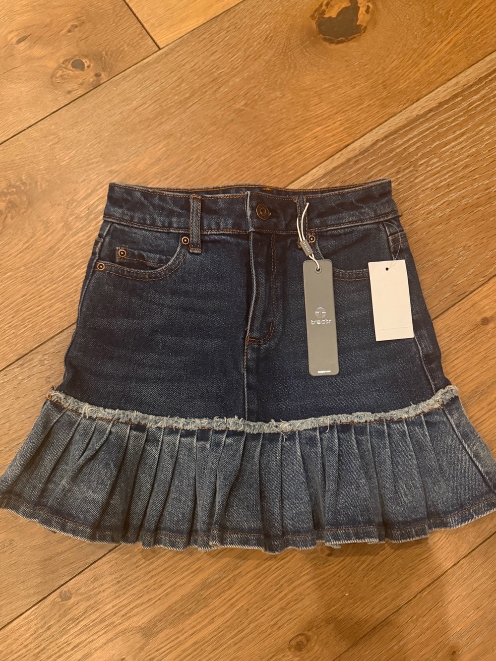 Tractr Dark Blue Denim Pleated Mini Skirt